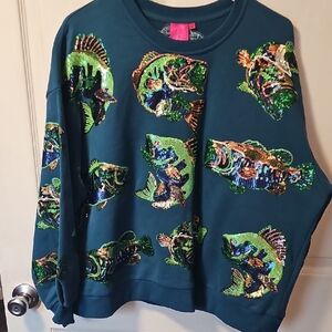 QUEEN OF SPARKLES Green Sequin Sweatshirt